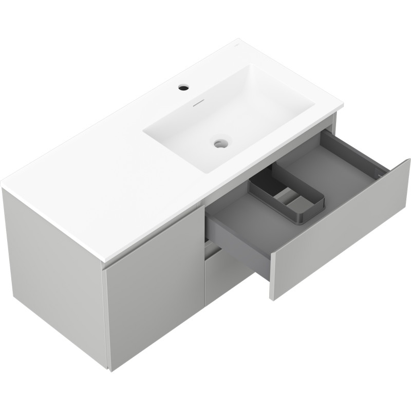 Mexen Orio Badezimmerschrank 100 cm mit Waschbecken Otis rechts, 2S, 1T, grau matt/weiß matt - 91A13-10047-3-BBFFF62-W18P01