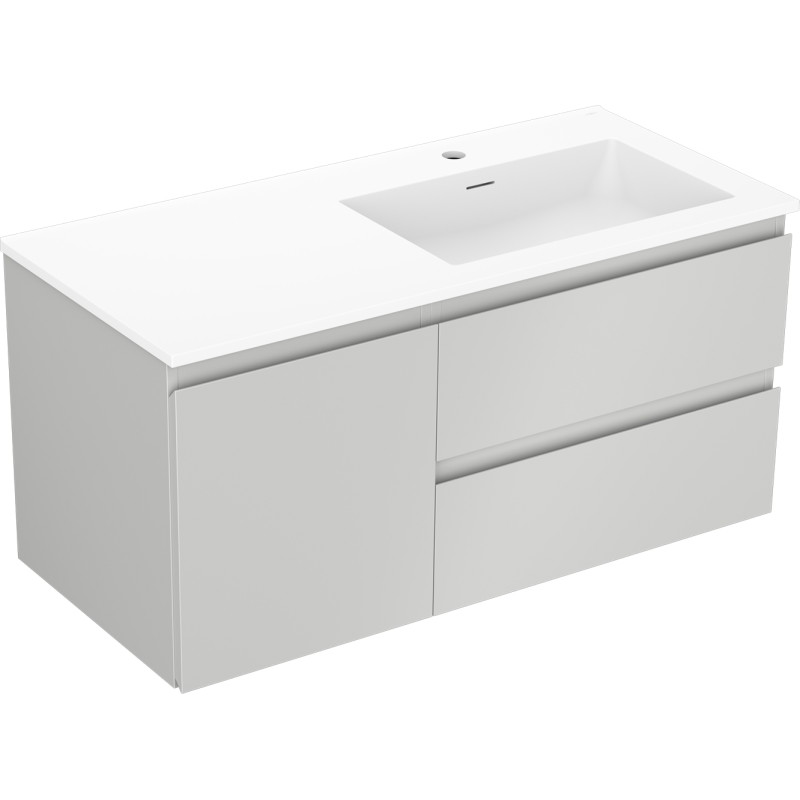 Mexen Orio Badezimmerschrank 100 cm mit Waschbecken Otis rechts, 2S, 1T, grau matt/weiß matt - 91A13-10047-3-BBFFF62-W18P01
