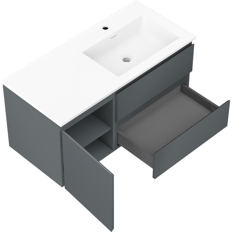 Mexen Orio Badezimmerschrank 100 cm mit Waschbecken Otis rechts, 2S, 1T, Graphit matt/weiß matt - 91A13-10047-3-BBFFF66-W18P01