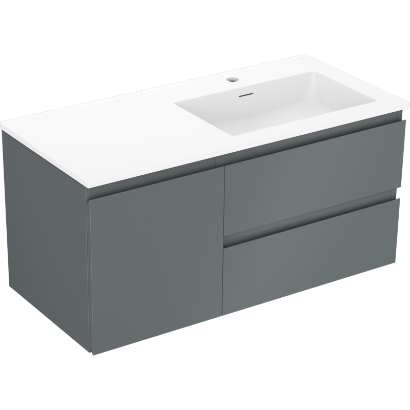 Mexen Orio Badezimmerschrank 100 cm mit Waschbecken Otis rechts, 2S, 1D, grafit matt/weiß matt - 91A13-10047-3-BBFFF66-W18P01