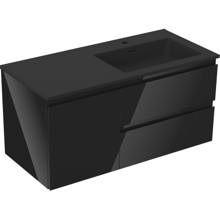 Mexen Orio Badezimmerschrank 100 cm mit Waschbecken Otis rechts, 2S, 1D, schwarz glänzend/schwarz matt