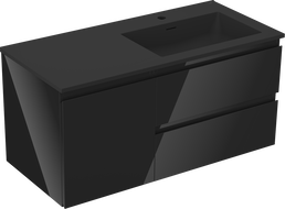 Mexen Orio Badezimmerschrank 100 cm mit Waschbecken Otis rechts, 2S, 1D, schwarz glänzend/schwarz matt