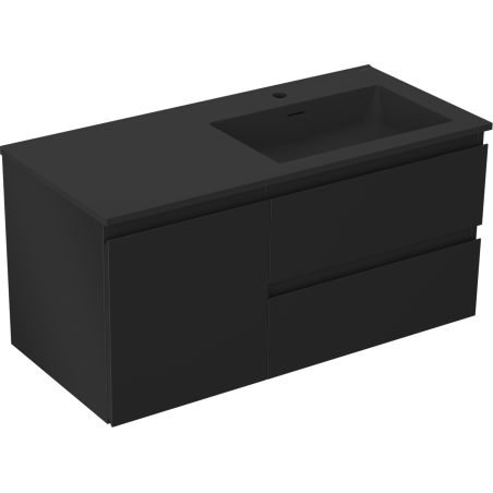 Mexen Orio Badezimmerschrank 100 cm mit Waschbecken Otis rechts, 2S, 1D, schwarz matt - 91A13-10047-3-BBFFF71-W18P71
