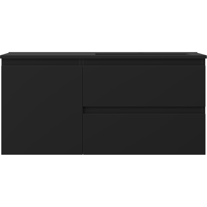 Mexen Orio Badezimmerschrank 100 cm mit Waschbecken Otis rechts, 2S, 1D, schwarz matt - 91A13-10047-3-BBFFF71-W18P71