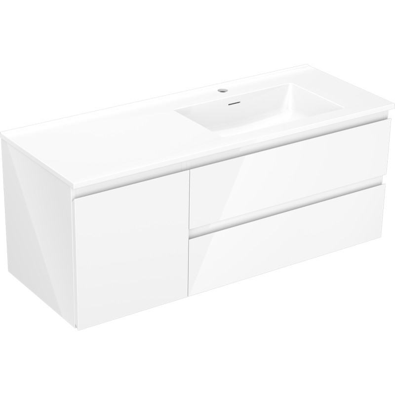 Mexen Orio Badezimmerschrank 120 cm mit Waschbecken Otis rechts, 2S, 1T, weiß glänzend - 91A13-12047-3-BBFFF00-W18P00