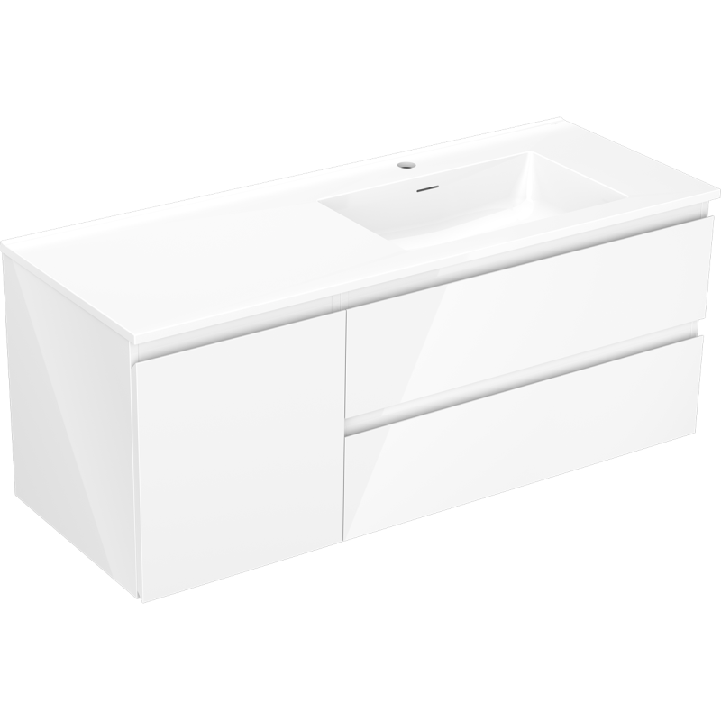 Mexen Orio Badezimmerunterschrank 120 cm mit Waschbecken Otis rechts, 2S, 1D, weiß glänzend - 91A13-12047-3-BBFFF00-W18P00