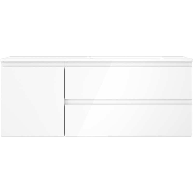 Mexen Orio Badezimmerunterschrank 120 cm mit Waschbecken Otis rechts, 2S, 1D, weiß glänzend - 91A13-12047-3-BBFFF00-W18P00