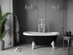 Mexen Retro freistehende Badewanne 150 x 73 cm, weiß/schwarz, weiße Beine - 53251507375-20