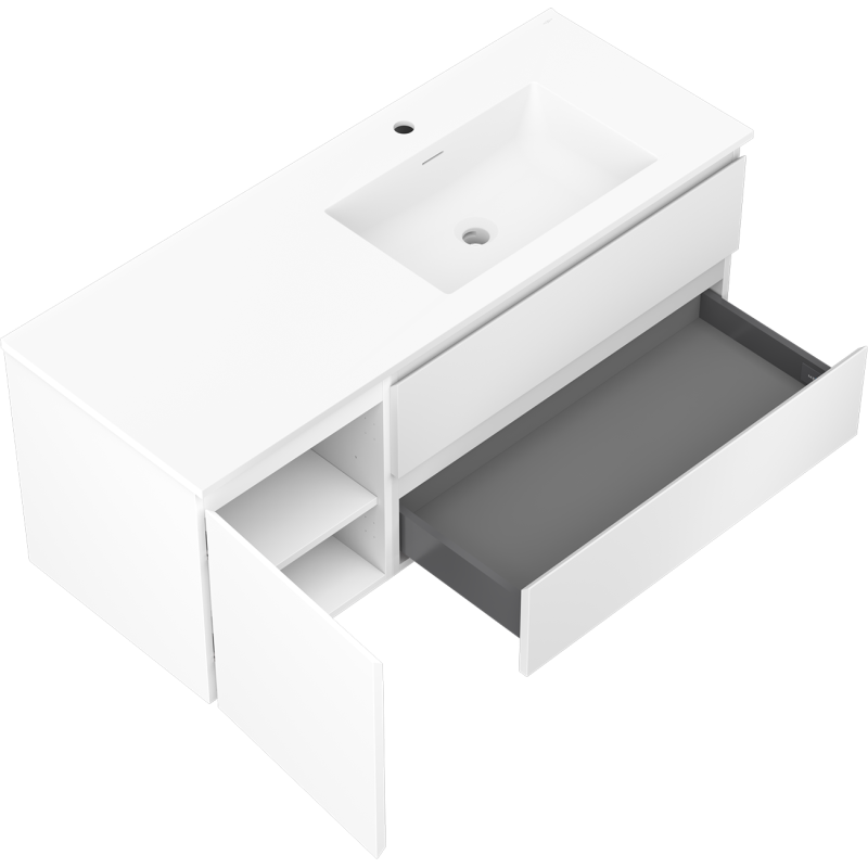 Mexen Orio Badezimmer-Schrank 120 cm mit Waschbecken Otis rechts, 2S, 1D, weiß matt - 91A13-12047-3-BBFFF01-W18P01