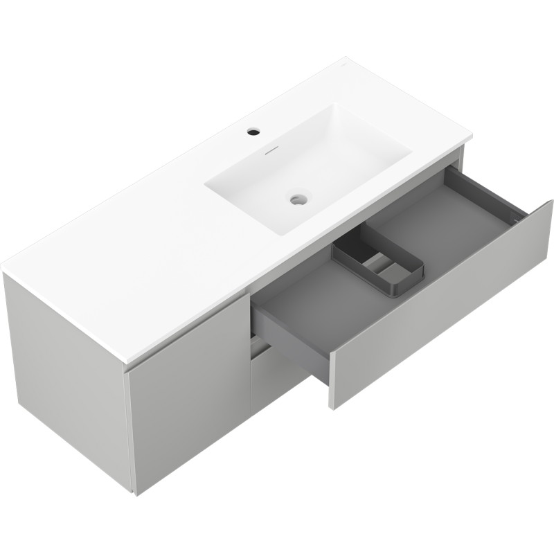 Mexen Orio Badezimmerschrank 120 cm mit Waschbecken Otis rechts, 2S, 1D, grau matt/weiß matt - 91A13-12047-3-BBFFF62-W18P01