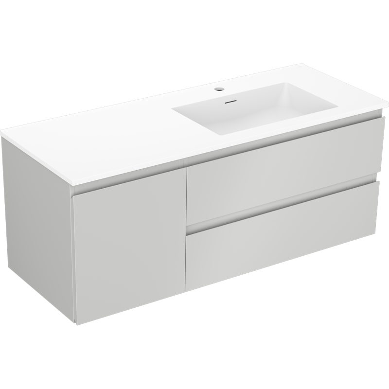 Mexen Orio Badezimmerschrank 120 cm mit rechter Otis Waschbecken, 2S, 1D, grau matt/weiß matt - 91A13-12047-3-BBFFF62-W18P01