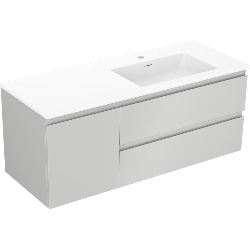 Mexen Orio Badezimmerschrank 120 cm mit Waschbecken Otis rechts, 2S, 1D, grau matt/weiß matt - 91A13-12047-3-BBFFF62-W18P01