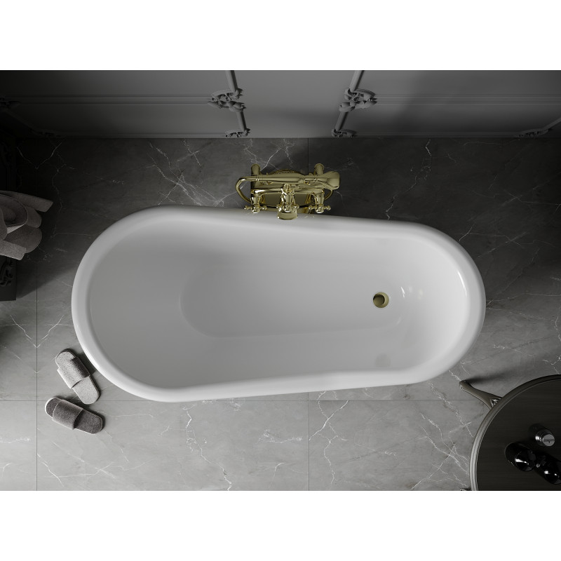 Mexen Retro freistehende Badewanne 150 x 73 cm, weiß/schwarz, goldene Beine - 53251507375-50