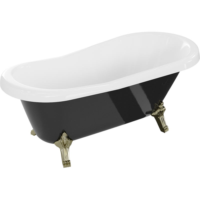 Mexen Retro freistehende Badewanne 150 x 73 cm, weiß/schwarz, goldene Beine - 53251507375-50