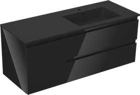 Mexen Orio Badezimmerschrank 120 cm mit Waschbecken Otis rechts, 2S, 1D, schwarz glänzend/schwarz matt