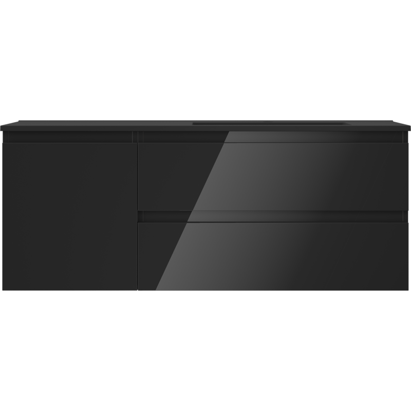 Mexen Orio Badezimmerschrank 120 cm mit Waschbecken Otis rechts, 2S, 1D, schwarz glänzend/schwarz matt