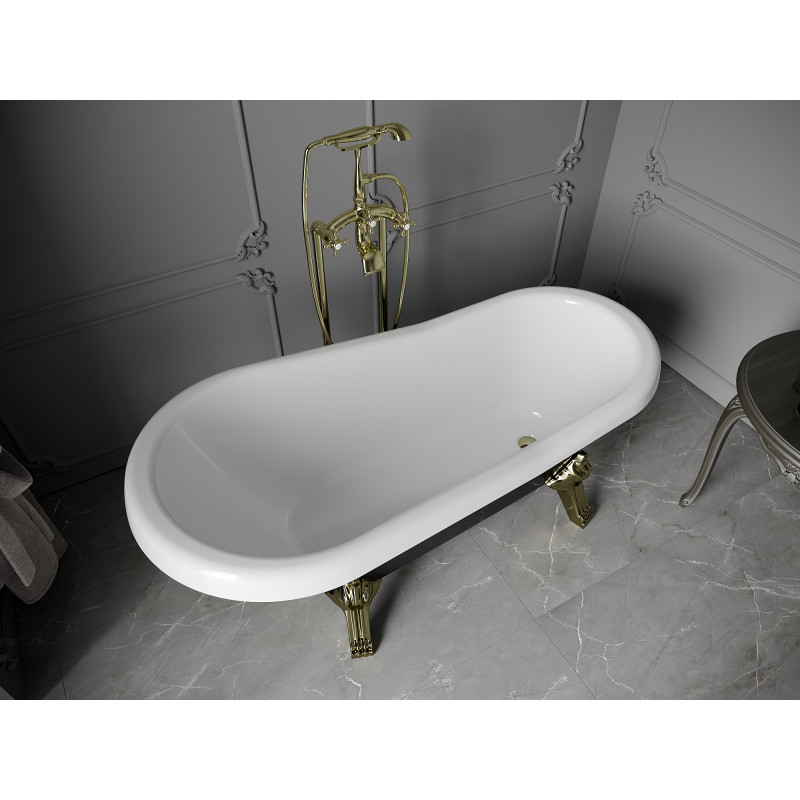 Mexen Retro freistehende Badewanne 150 x 73 cm, weiß/schwarz, goldene Beine - 53251507375-50
