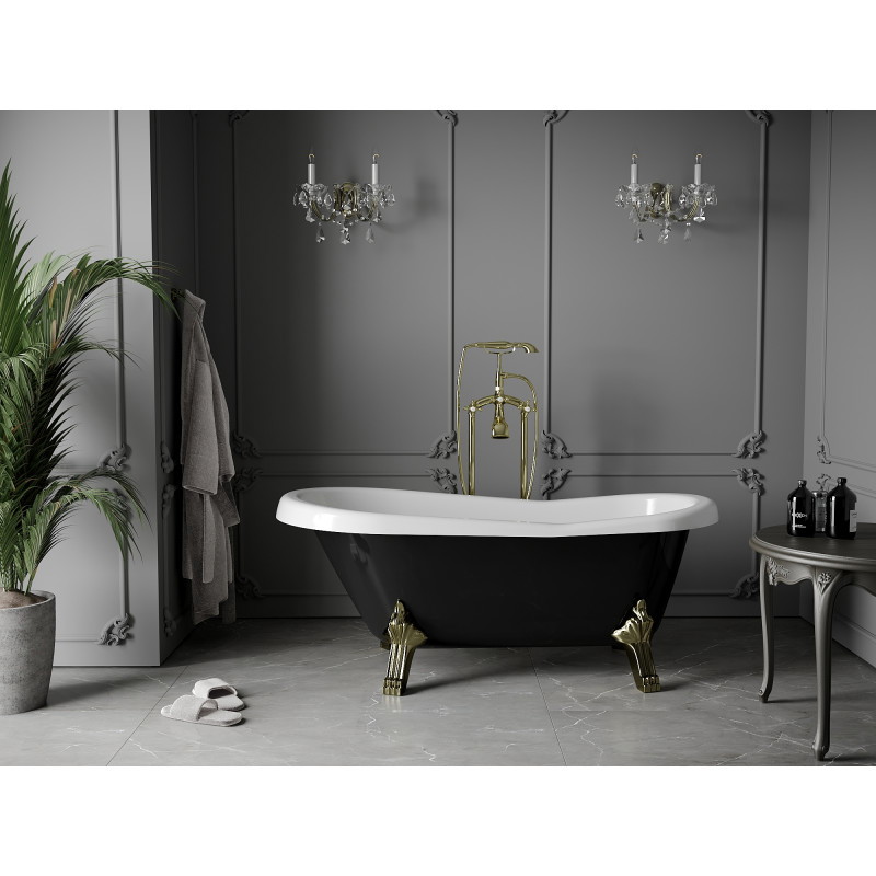 Mexen Retro freistehende Badewanne 150 x 73 cm, weiß/schwarz, goldene Beine - 53251507375-50