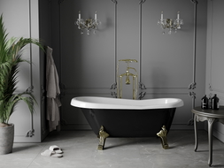 Mexen Retro freistehende Badewanne 150 x 73 cm, weiß/schwarz, goldene Beine - 53251507375-50