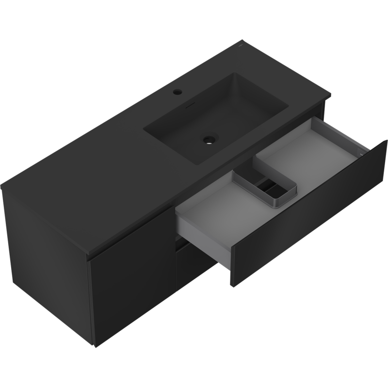 Mexen Orio Badezimmerschrank 120 cm mit Waschbecken Otis rechts, 2S, 1D, schwarz matt - 91A13-12047-3-BBFFF71-W18P71