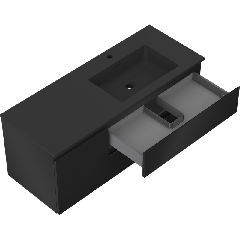 Mexen Orio Badezimmerschrank 120 cm mit Waschbecken Otis rechts, 2S, 1T, schwarz matt - 91A13-12047-3-BBFFF71-W18P71