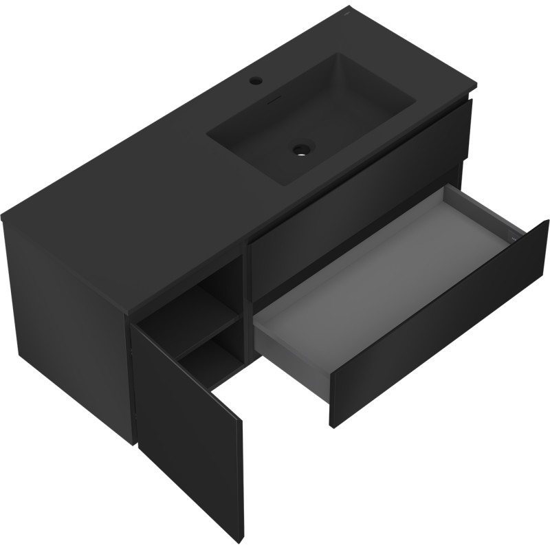 Mexen Orio Badezimmerschrank 120 cm mit Waschbecken Otis rechts, 2S, 1T, schwarz matt - 91A13-12047-3-BBFFF71-W18P71