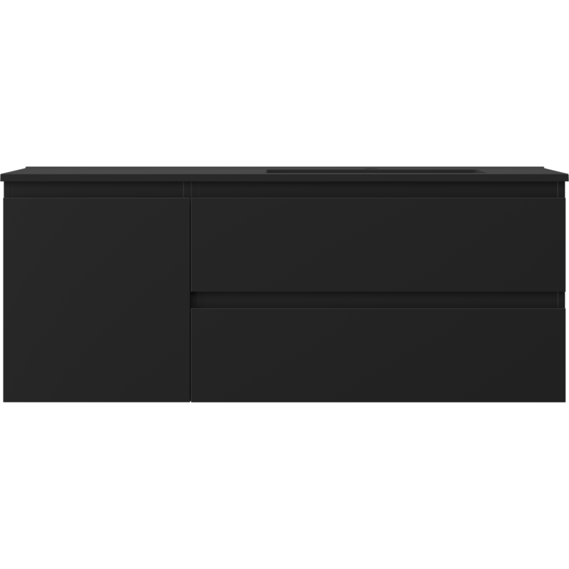Mexen Orio Badezimmerschrank 120 cm mit Waschbecken Otis rechts, 2S, 1D, schwarz matt - 91A13-12047-3-BBFFF71-W18P71