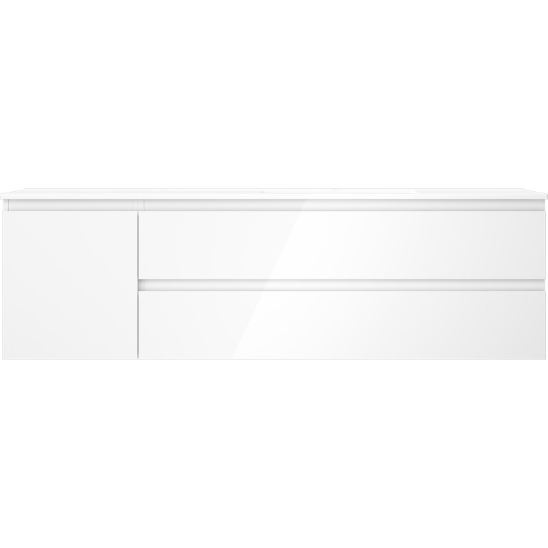 Mexen Orio 160 cm Badezimmerunterschrank mit Otis-Waschtisch rechts, 2 Schubladen, 1 Tür, weiß glänzend