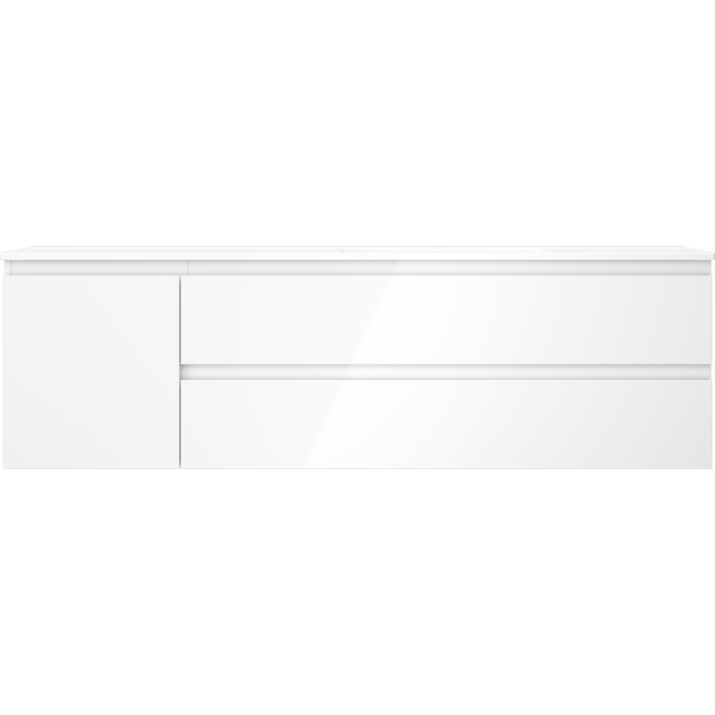 Mexen Orio Badezimmerschrank 160 cm mit Waschbecken Otis rechts, 2S, 1D, weiß glänzend - 91A13-16047-3-BBFFF00-W18P00