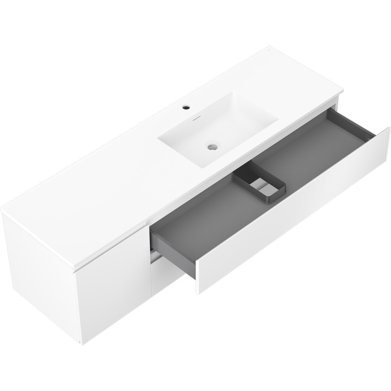 Mexen Orio 160 cm Badezimmerschrank mit Waschbecken Otis rechts, 2S, 1T, weiß matt - 91A13-16047-3-BBFFF01-W18P01