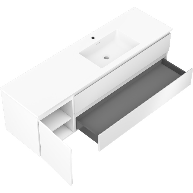 Mexen Orio 160 cm Badezimmerschrank mit Waschbecken Otis rechts, 2S, 1T, weiß matt - 91A13-16047-3-BBFFF01-W18P01
