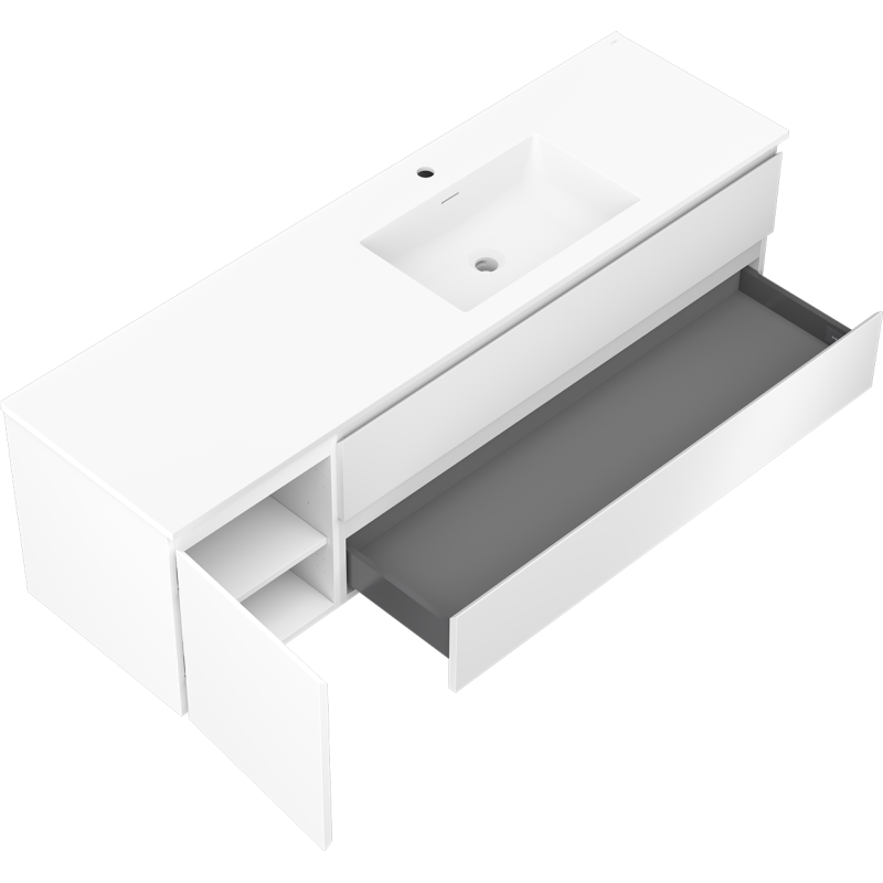 Mexen Orio Badezimmerschrank 160 cm mit Otis Waschbecken rechts, 2S, 1T, weiß matt - 91A13-16047-3-BBFFF01-W18P01