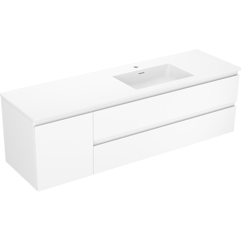 Mexen Orio 160 cm Badezimmerschrank mit Waschbecken Otis rechts, 2S, 1T, weiß matt - 91A13-16047-3-BBFFF01-W18P01