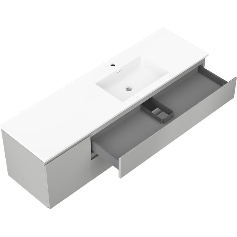 Mexen Orio Badezimmerschrank 160 cm mit Waschbecken Otis rechts, 2S, 1D, grau matt/weiß matt - 91A13-16047-3-BBFFF62-W18P01