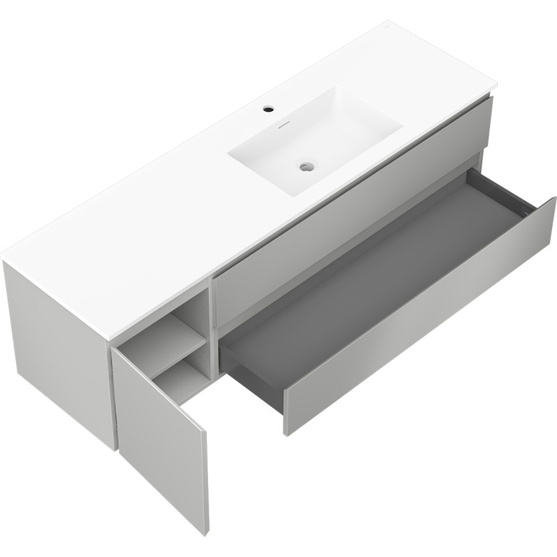 Mexen Orio Badezimmerschrank 160 cm mit Waschbecken Otis rechts, 2S, 1D, grau matt/weiß matt - 91A13-16047-3-BBFFF62-W18P01