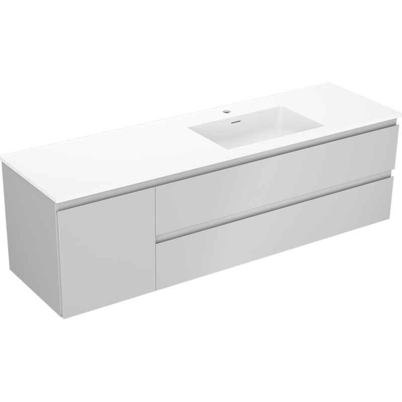 Mexen Orio Badezimmerschrank 160 cm mit Waschbecken Otis rechts, 2S, 1D, grau matt/weiß matt - 91A13-16047-3-BBFFF62-W18P01
