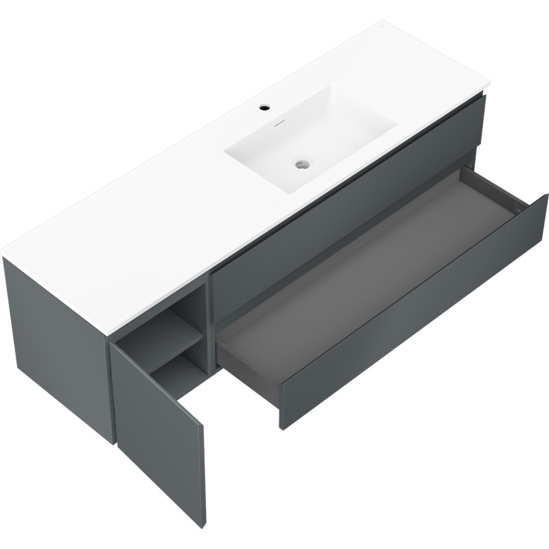 Mexen Orio Badschrank 160 cm mit Waschbecken Otis rechts, 2S, 1D, grafit matt/weiß matt - 91A13-16047-3-BBFFF66-W18P01