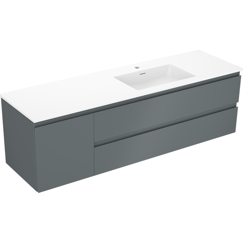 Mexen Orio Badezimmerschrank 160 cm mit Waschbecken Otis rechts, 2S, 1T, grafit matt/weiß matt - 91A13-16047-3-BBFFF66-W18P01