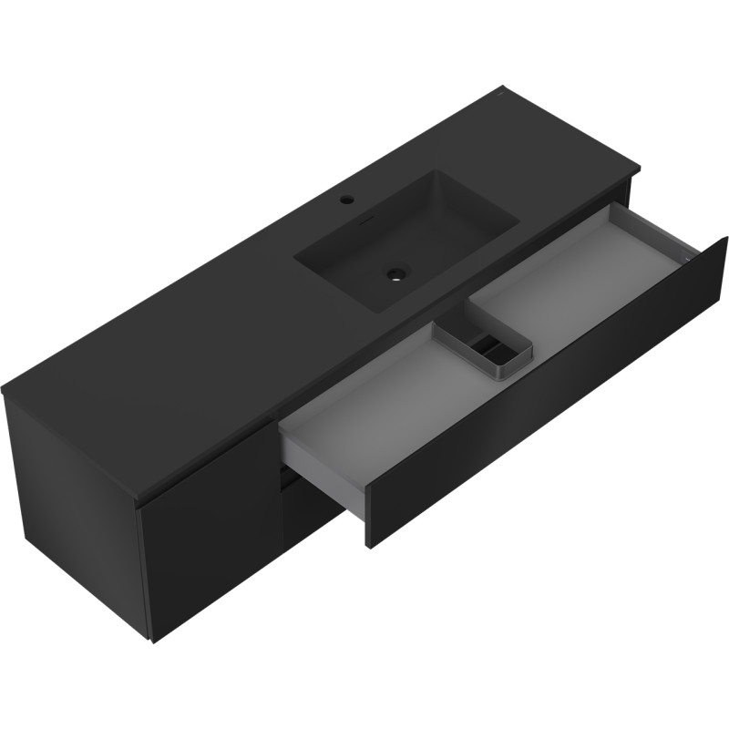 Mexen Orio Badezimmerschrank 160 cm mit Waschbecken Otis rechts, 2S, 1D, schwarz matt - 91A13-16047-3-BBFFF71-W18P71