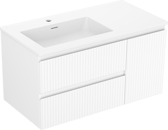 Mexen Rivel Badezimmerschrank 90 cm mit linkem Waschbecken Otis, 2S, 1D, gerillt, weiß matt - 91A23-09047-3-BBFFF01-W18L01