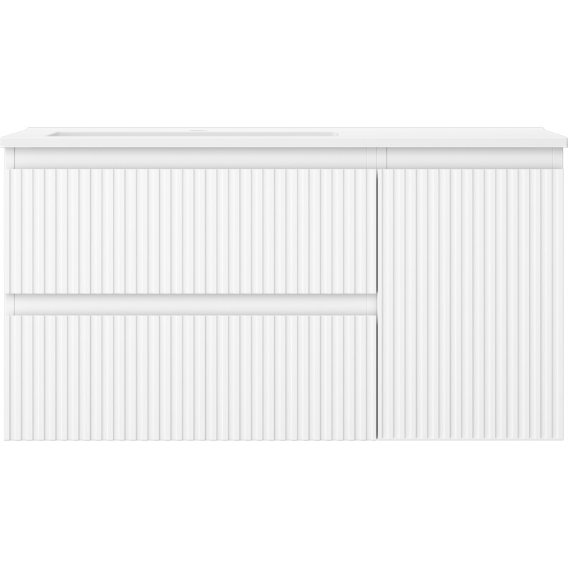 Mexen Rivel Badezimmerschrank 90 cm mit Waschbecken Otis links, 2S, 1T, geriffelt, weiß matt - 91A23-09047-3-BBFFF01-W18L01