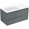 Mexen Rivel Badezimmerschrank 90 cm mit Waschbecken Otis links, 2S, 1D, gerillt, Graphit Matt/Weiß Matt