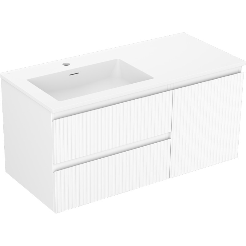 Mexen Rivel Badezimmerschrank 100 cm mit Waschbecken Otis links, 2S, 1T, gerippt, weiß matt - 91A23-10047-3-BBFFF01-W18L01