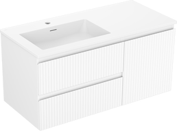 Mexen Rivel Badezimmerschrank 100 cm mit Waschbecken Otis links, 2S, 1T, gerippt, weiß matt - 91A23-10047-3-BBFFF01-W18L01