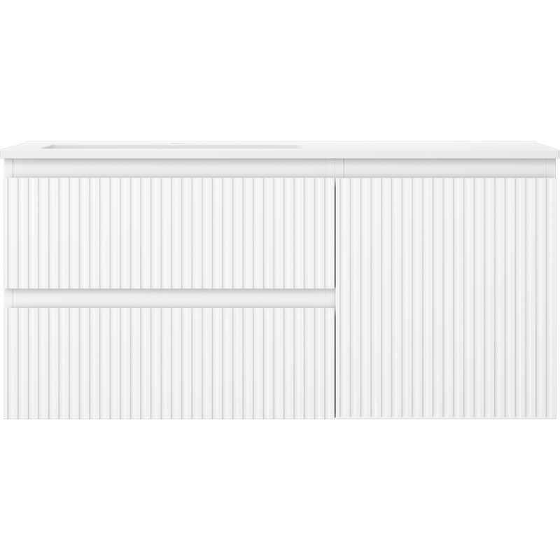 Mexen Rivel Badezimmerschrank 100 cm mit Waschbecken Otis links, 2S, 1D, geriffelt, weiß matt - 91A23-10047-3-BBFFF01-W18L01