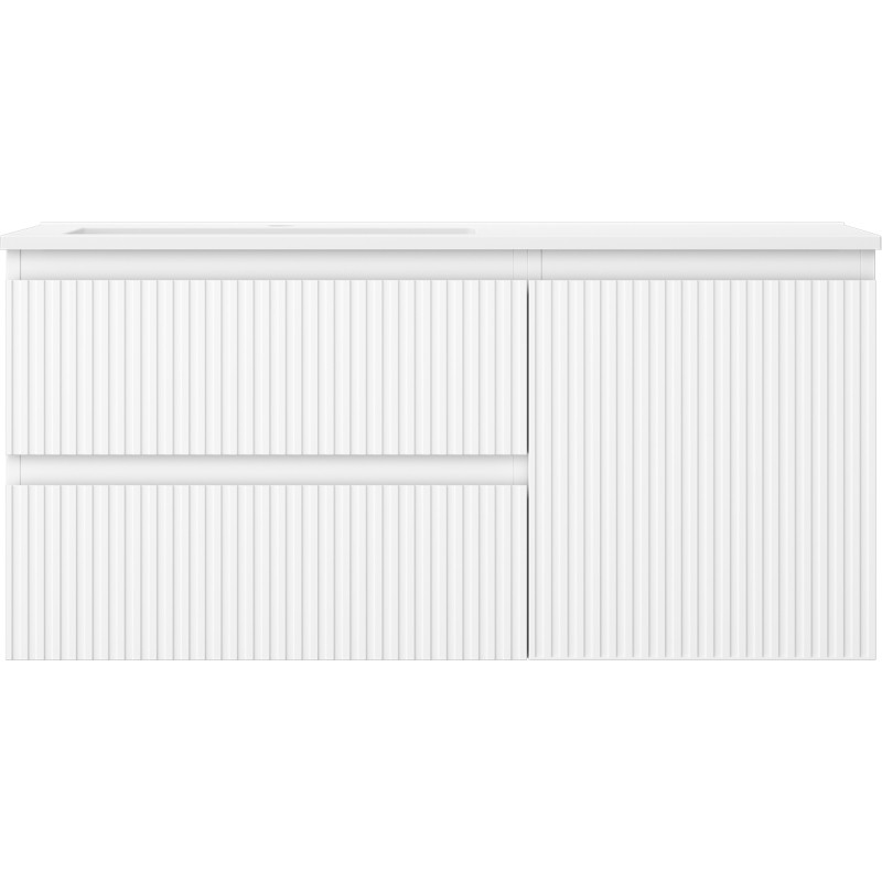 Mexen Rivel Badezimmerschrank 100 cm mit Waschbecken Otis links, 2S, 1T, gerippt, weiß matt - 91A23-10047-3-BBFFF01-W18L01