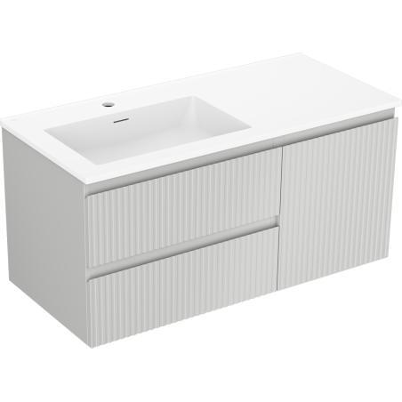 Mexen Rivel Badezimmerschrank 100 cm mit linkem Waschbecken Otis, 2S, 1D, geriffelt, grau matt/weiß matt