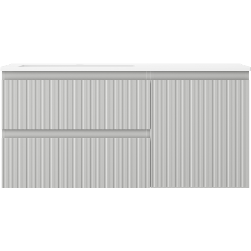 Mexen Rivel Badezimmerschrank 100 cm mit linkem Waschbecken Otis, 2S, 1D, geriffelt, grau matt/weiß matt