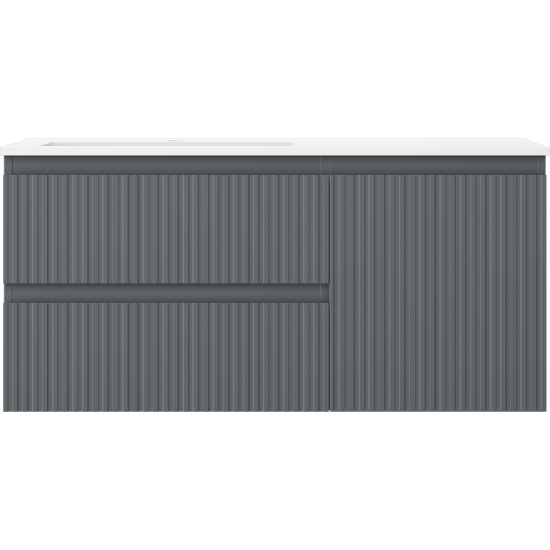 Mexen Rivel Badezimmerschrank 100 cm mit Waschbecken Otis links, 2S, 1D, gerillt, graphit/weiß matt