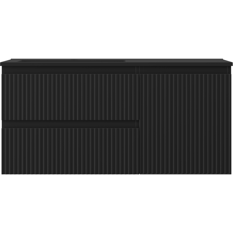 Mexen Rivel Badezimmerschrank 100 cm mit Waschbecken Otis links, 2S, 1D, geriffelt, schwarz matt - 91A23-10047-3-BBFFF71-W18L71